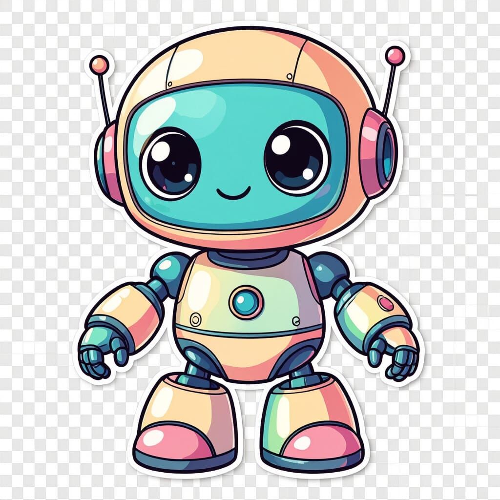 Kawaii Pastel Robot Sticker Design