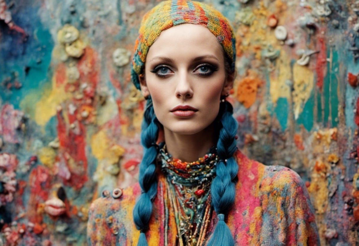 Colorful 1970s Hippie Fashion Illustration in 3D Collage