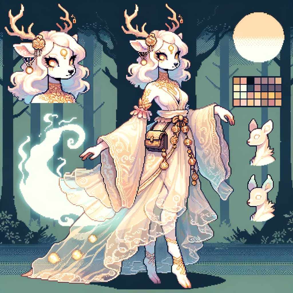 Ethereal Albino Deer Fauna in Pastel Pixel Art