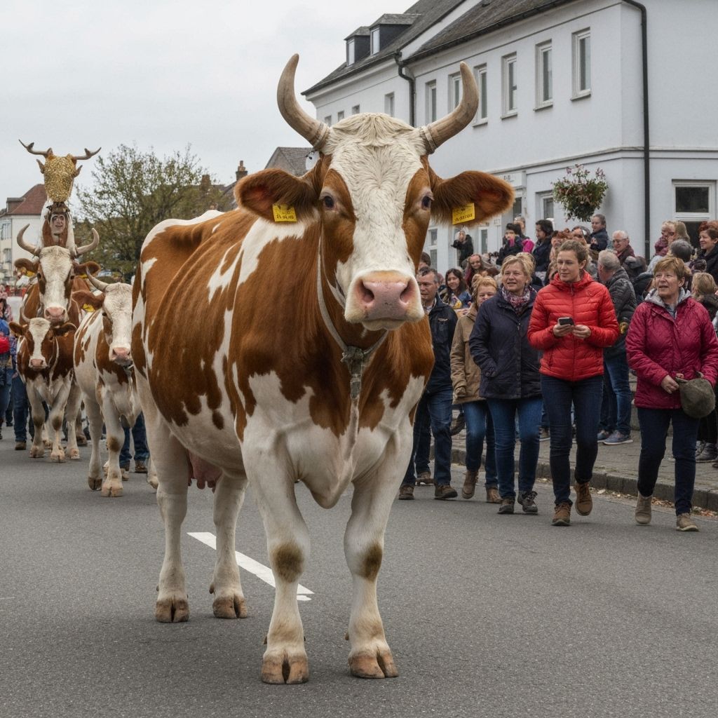 Excited Spectators Cheer at Lively Cow Parade