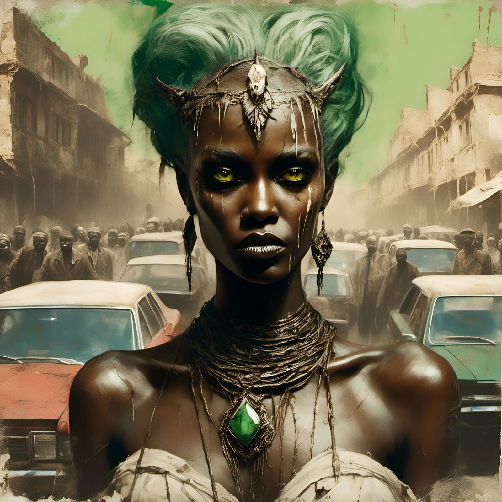 Macabre Goddess of the Streets in Sepia Tones