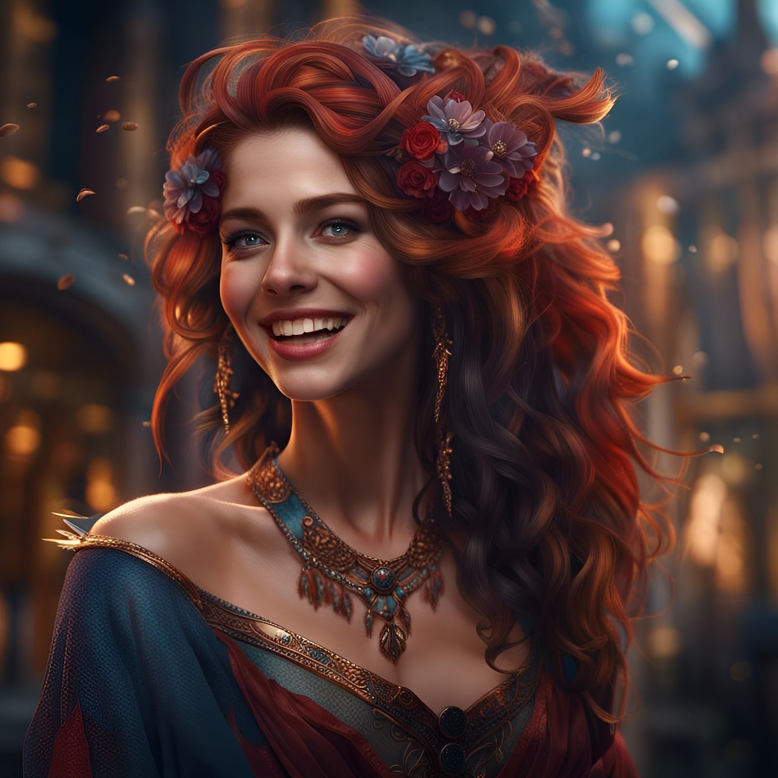 Beautiful Smiling American Woman in Detailed Matte Painting