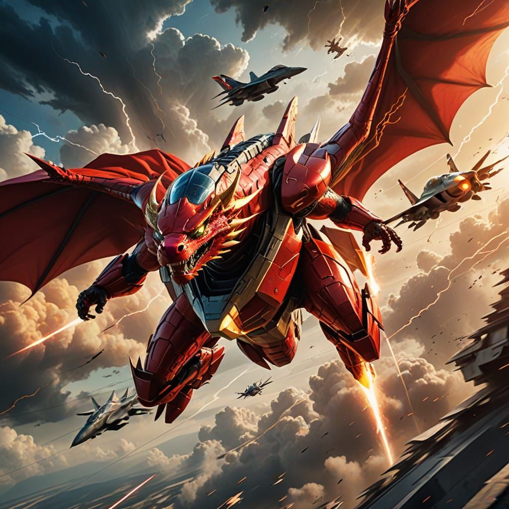 Epic Dragon Race with Fighter Jet and Superhero