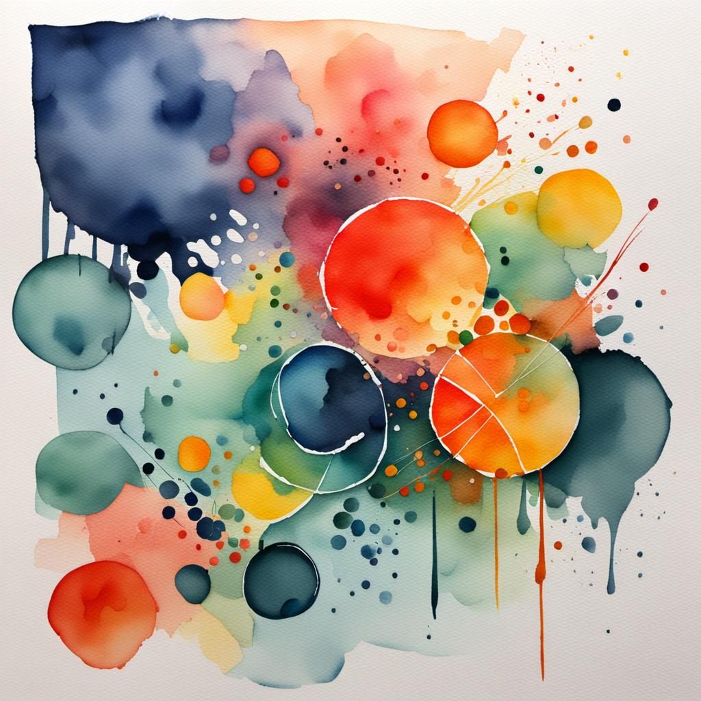 Abstract Watercolor Painting with Complementary Colors