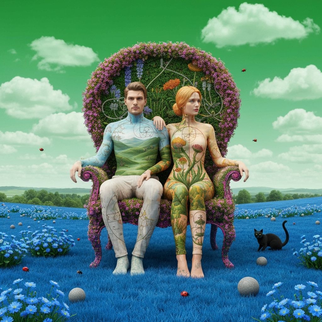 Surreal Figures Sipping Stardust in Dreamlike Fantasy