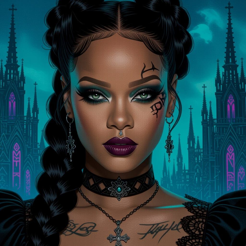 Rihanna's Eye Reflecting a Gothic Universe