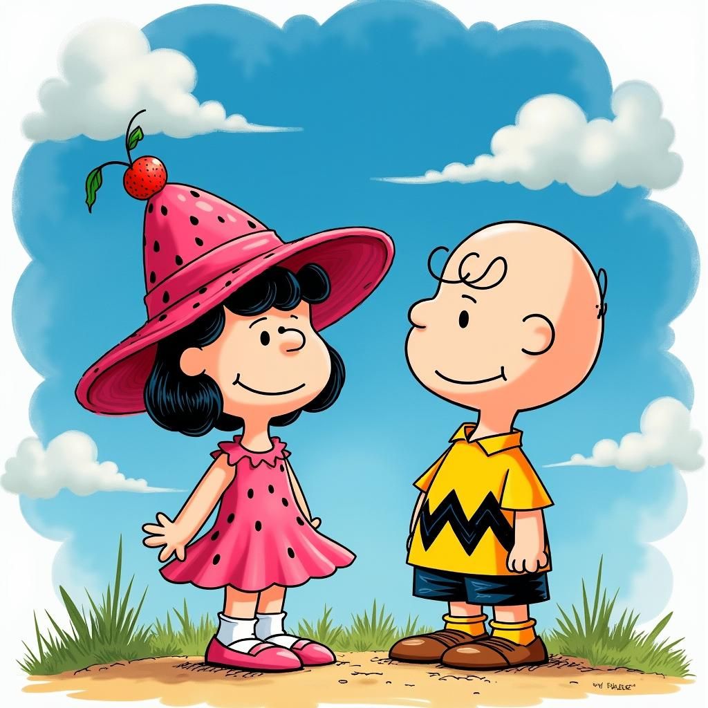 Strawberry Shortcake and Charlie Brown in Watercolor Style