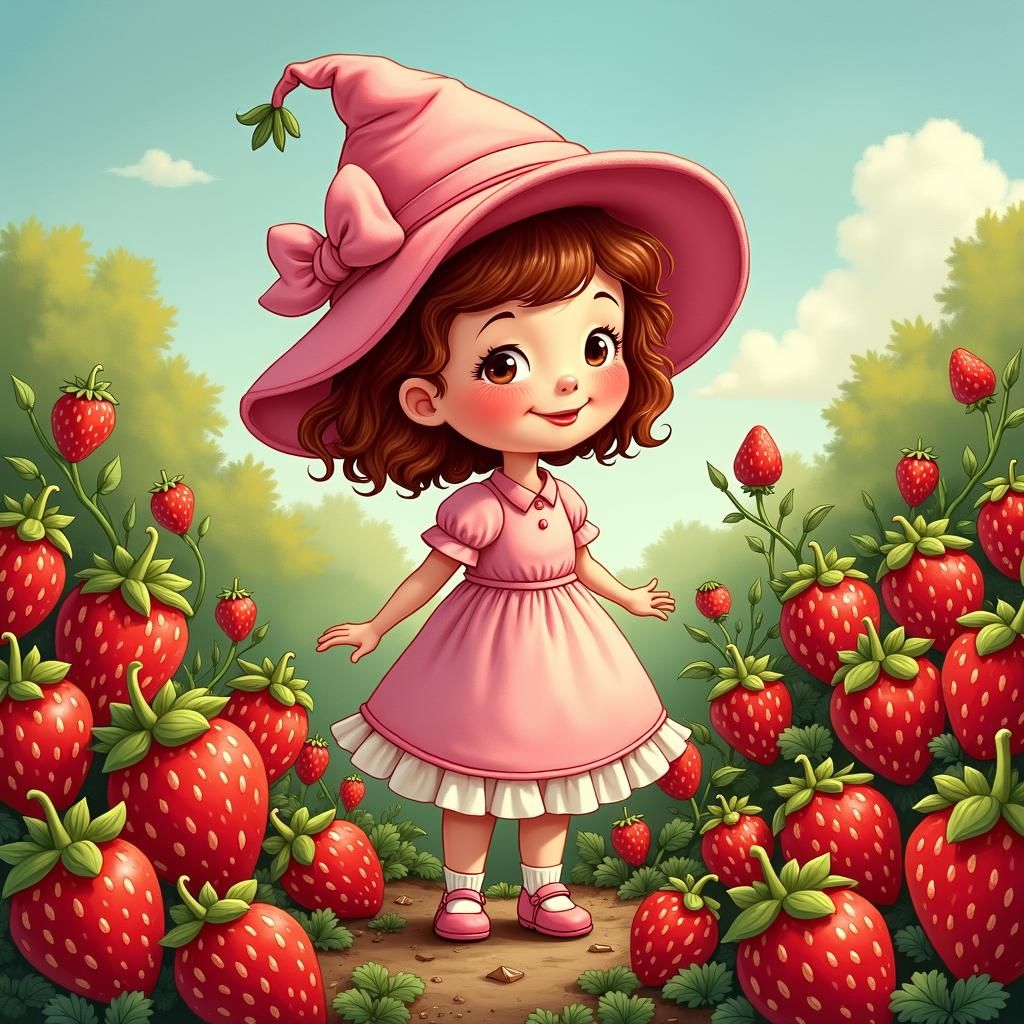 Strawberry Shortcake in a Whimsical Cartoon Garden