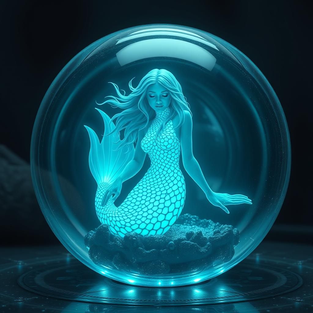 Luminous Cyber Mermaid in Glass Orb