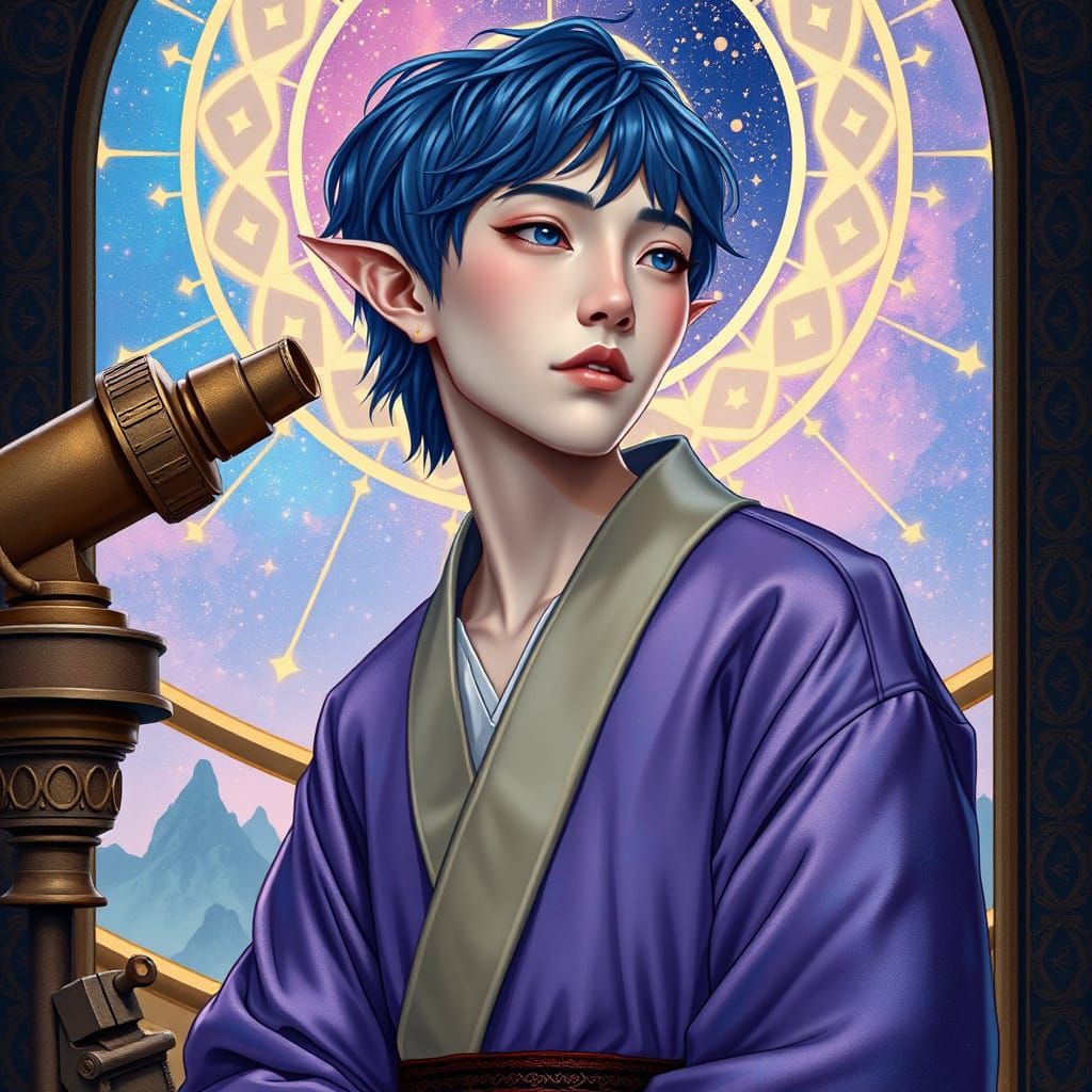 Korean Elf Astronomer in Art Nouveau Observatory