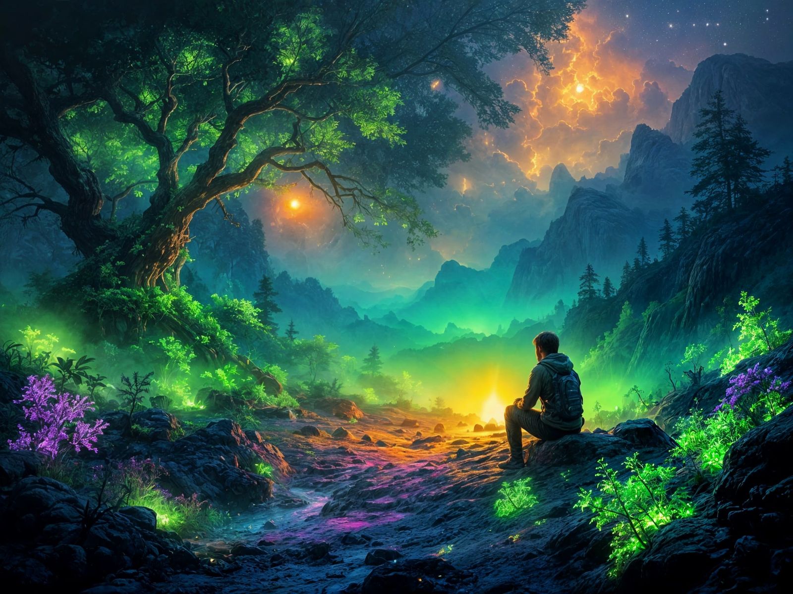 Alien Camping Trip in Expressionist Oil Painting