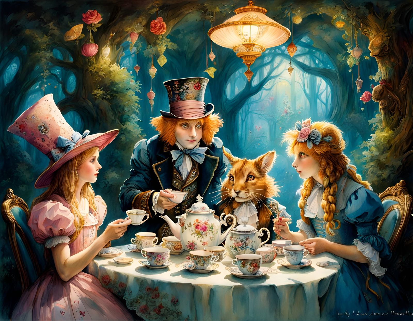 Alice in Wonderland Tea Party Watercolor