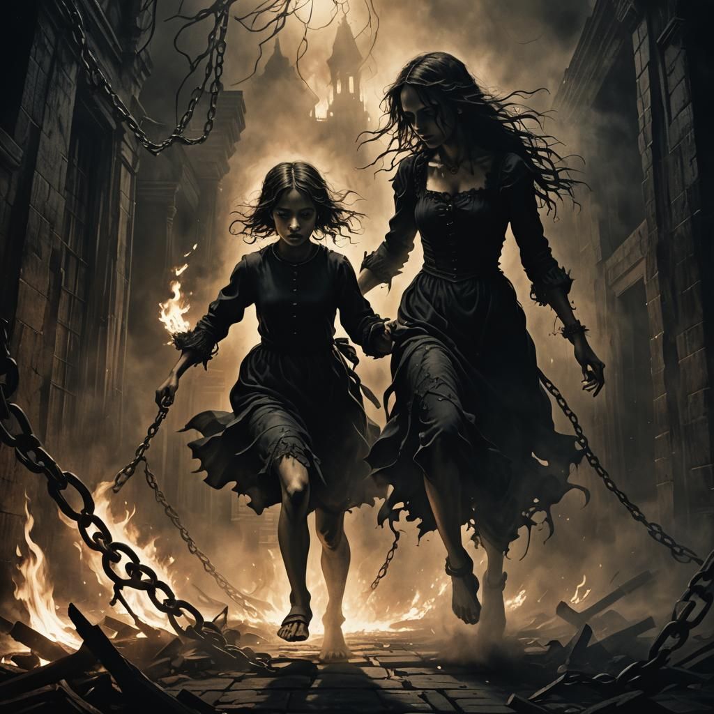 Eerie Escape: Surreal Dark Image in Monochromatic Style