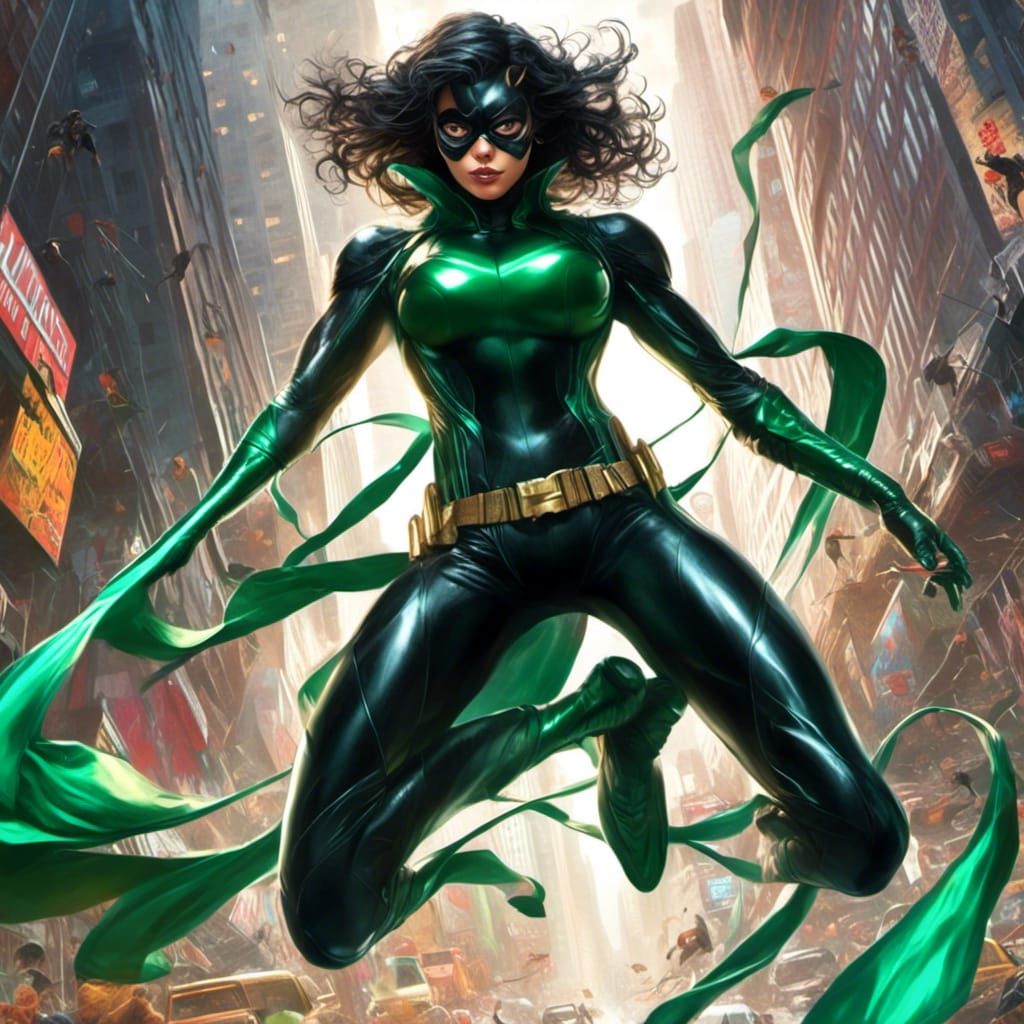 Heroic Figure in Oily Bodysuit with Vortex Design