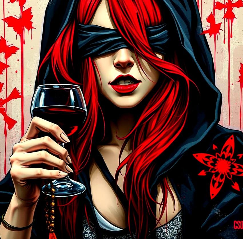 Red-Haired Vampire Woman in Graffiti Art Style