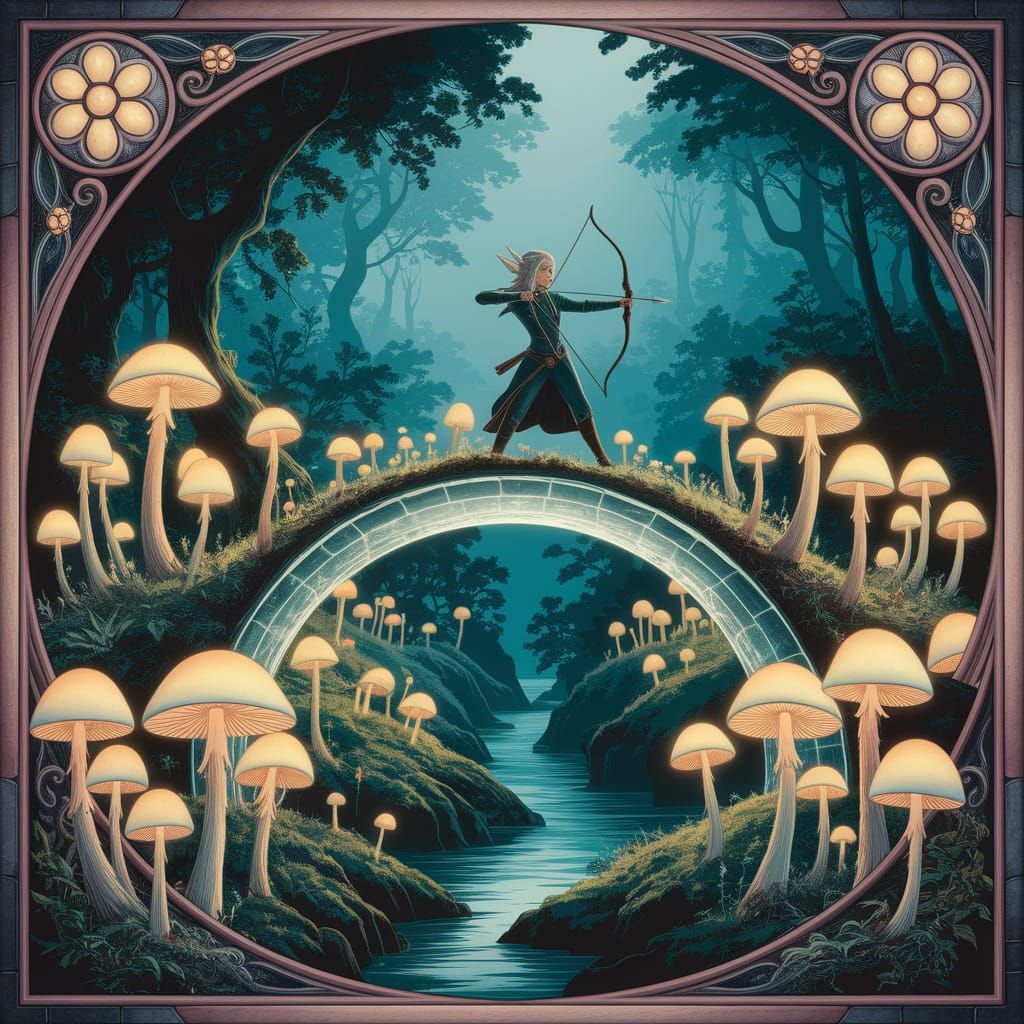 Enchanted Crystal Bridge in Whimsical Art Nouveau Style