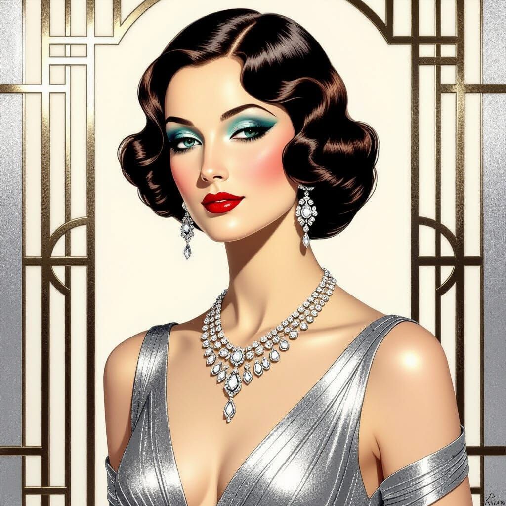 Art Deco Portrait of a Woman in Silver