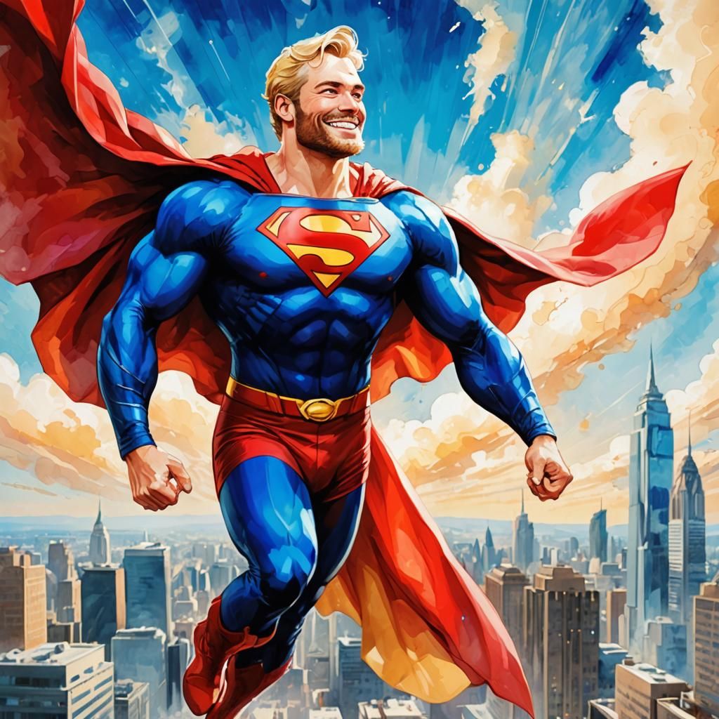 Blond Bearded Superman in Alcohol Ink Style