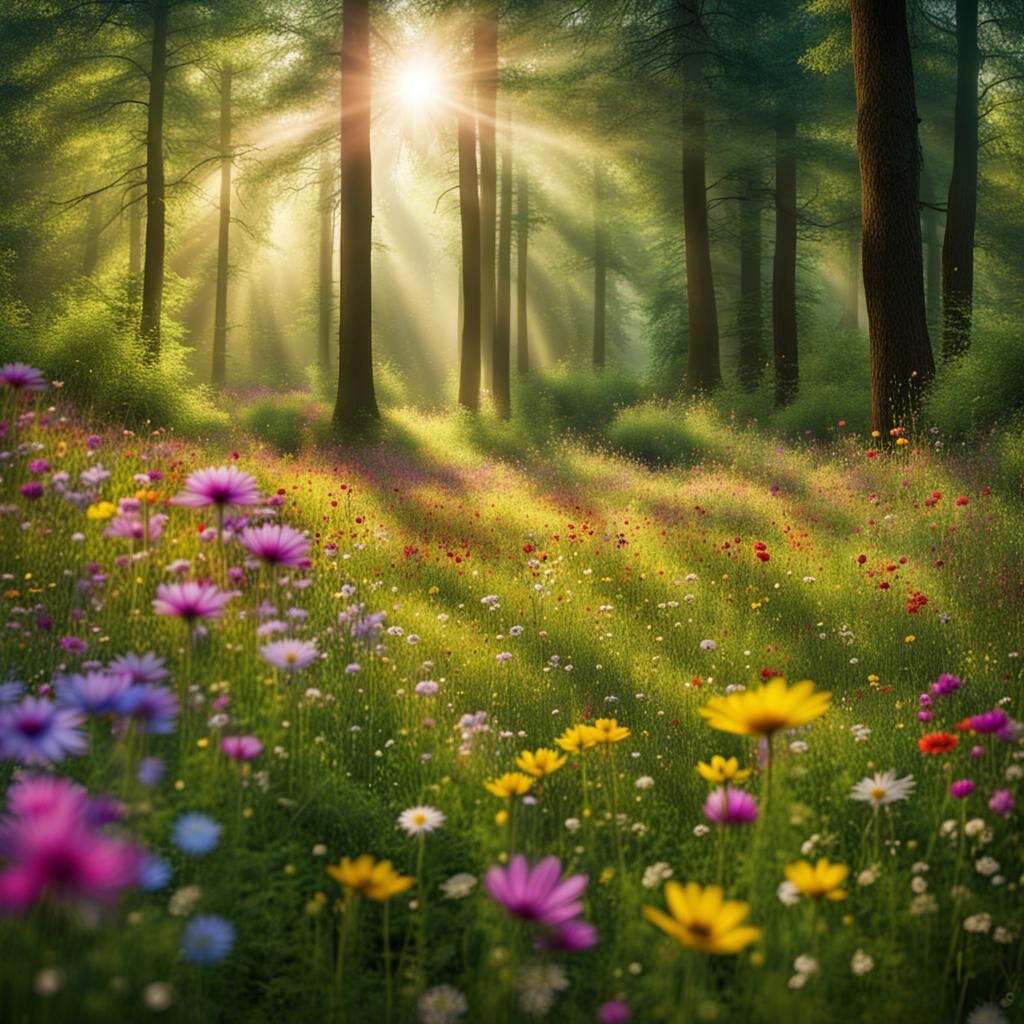 Surreal Floral Landscape in a Whimsical Forest