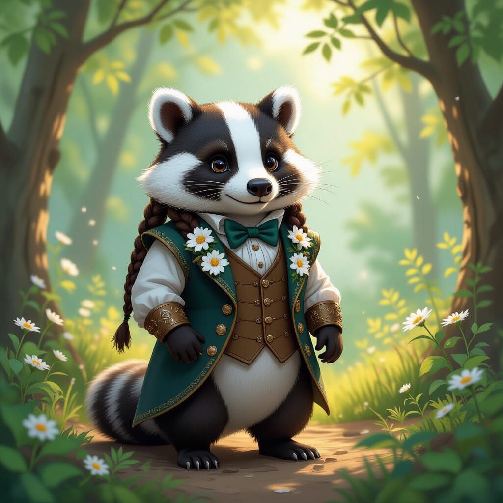 Steampunk Badger in Enchanted Forest Illustration
