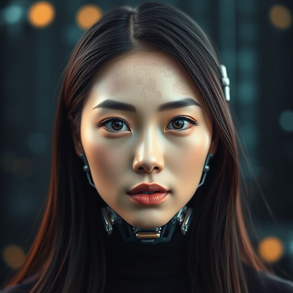 Android Woman Portrait with Cybernetic Details