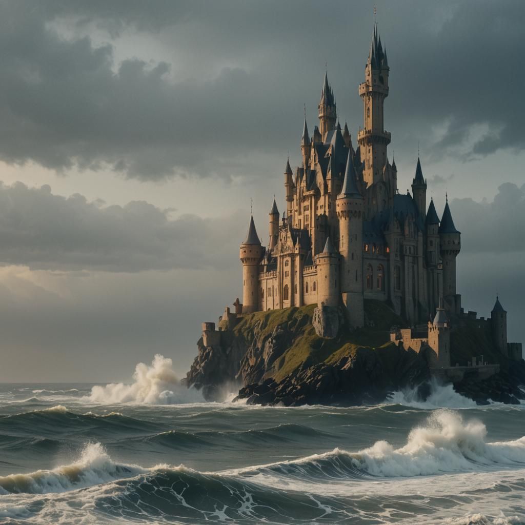 Majestic Sea Castle with Golden Light
