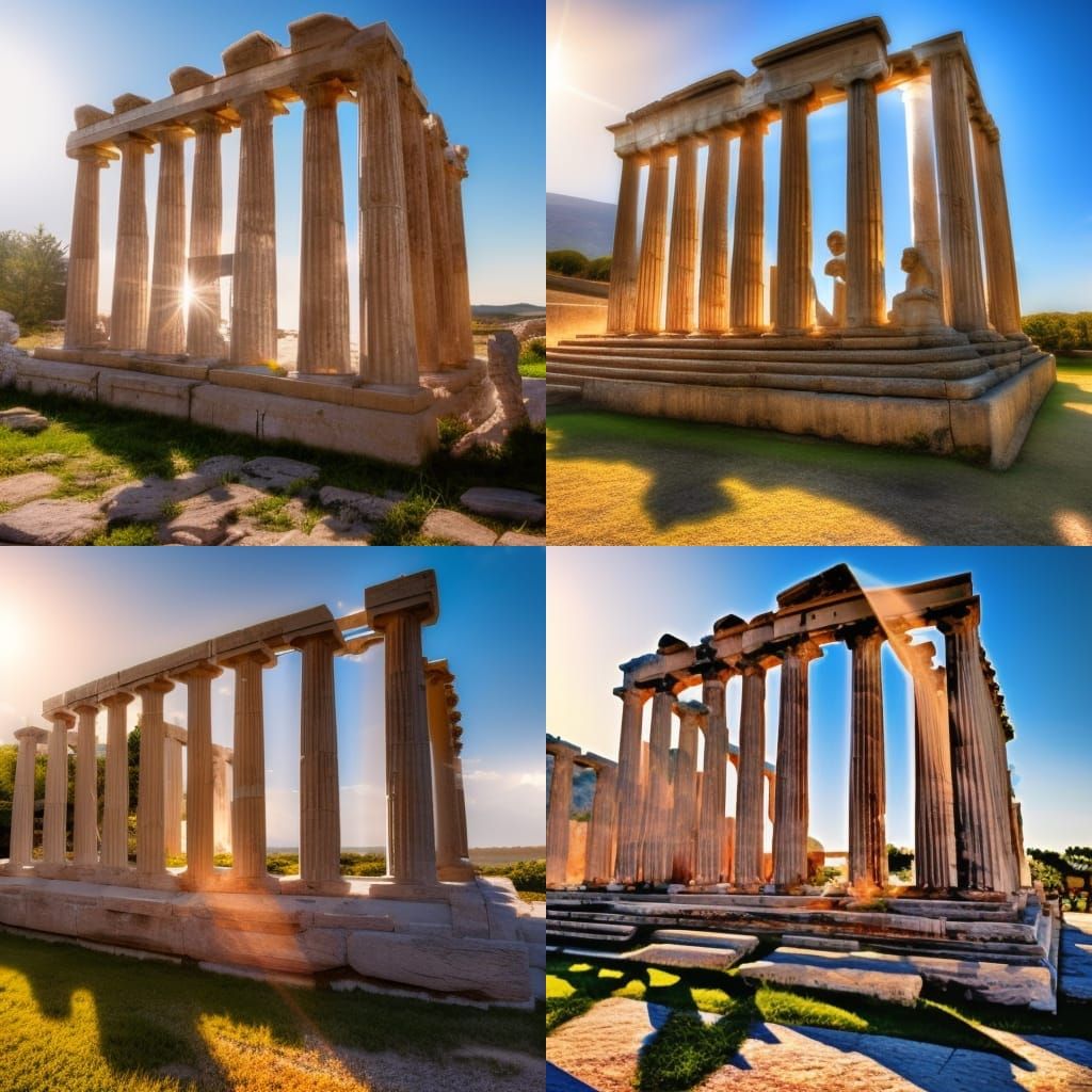 Ancient Greek Temple with Statues in Natural Lighting