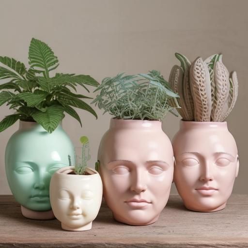 Eccentric Pottery Vases with Plants in Pastel Colors