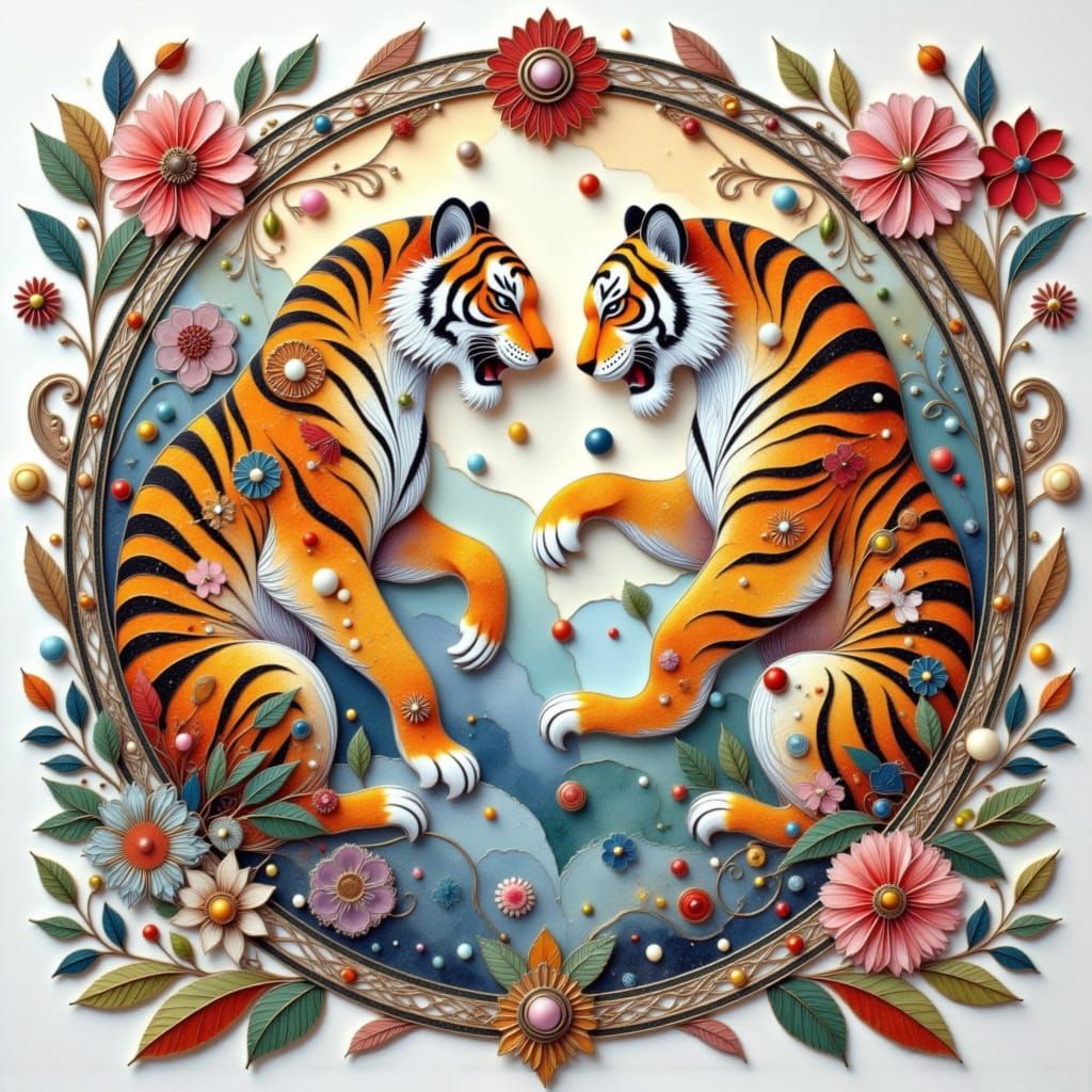 Tigers Engage in Epic Battle, as Intricately Crafted Paper A...