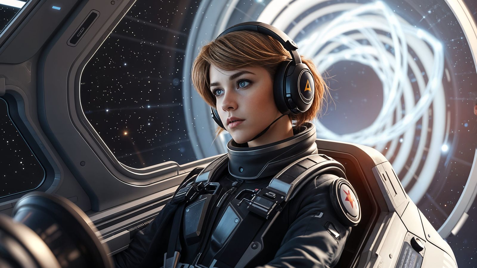 Teenage Pilot Approaches Wormhole in Hyperspace