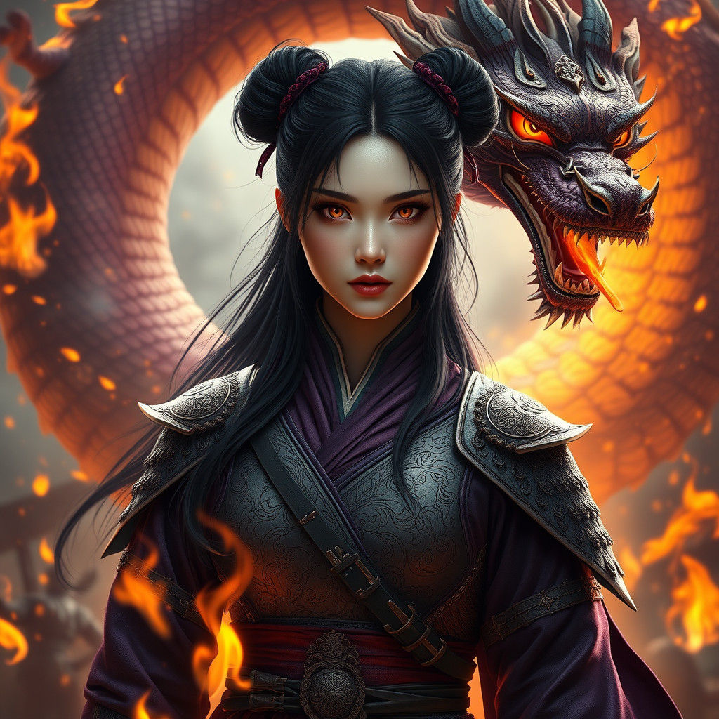 Dragon Warrior Woman in Dark Fantasy Style