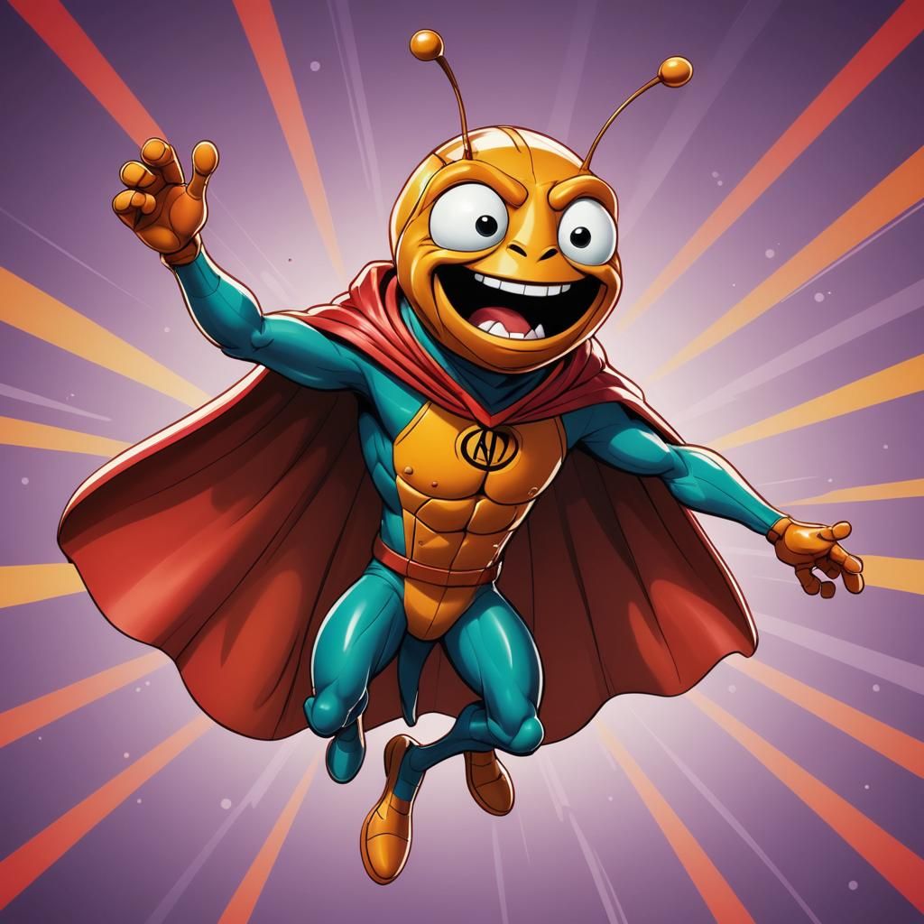 Flea Superhero Cartoon Illustration in Classic Style