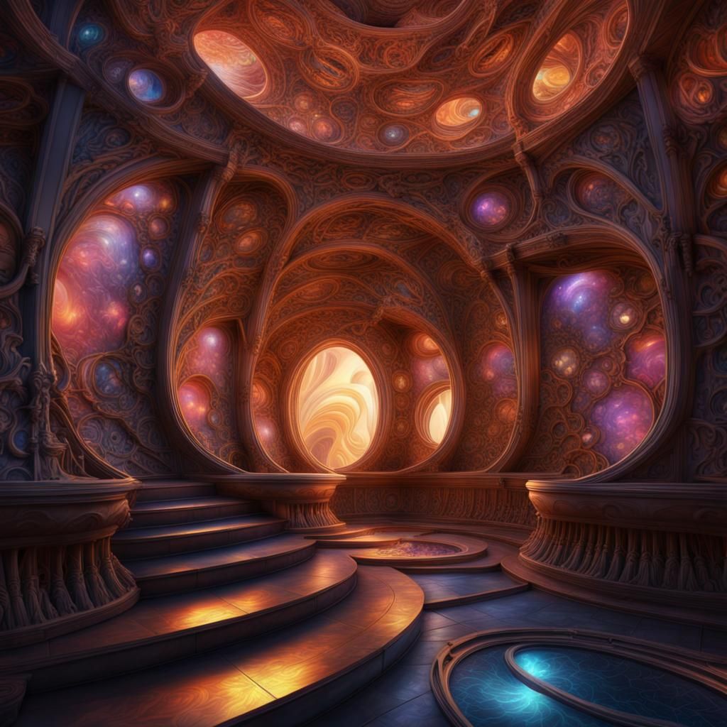 Impossible Architecture in Cosmic Egg, Detailed Matte Painti...