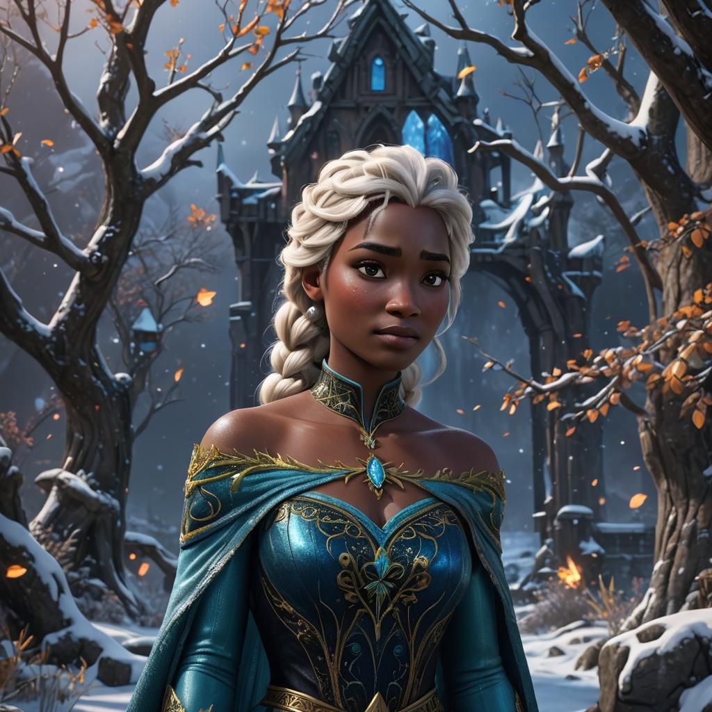 Dark-Skinned Elsa from Frozen: Detailed Matte Painting