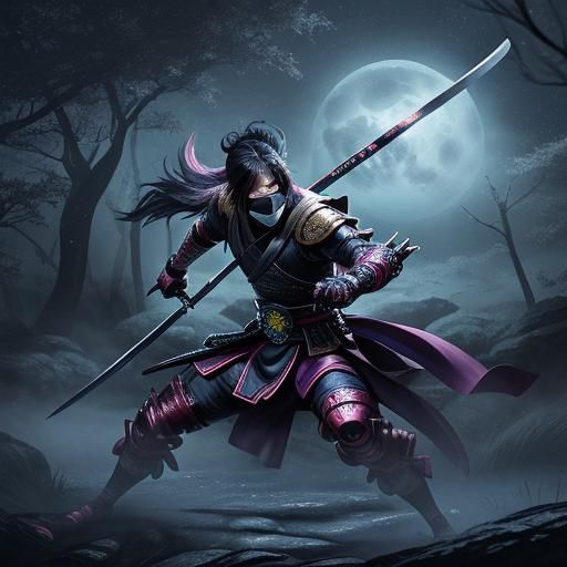 Masked Ninja Girl with Katana in Manga Style