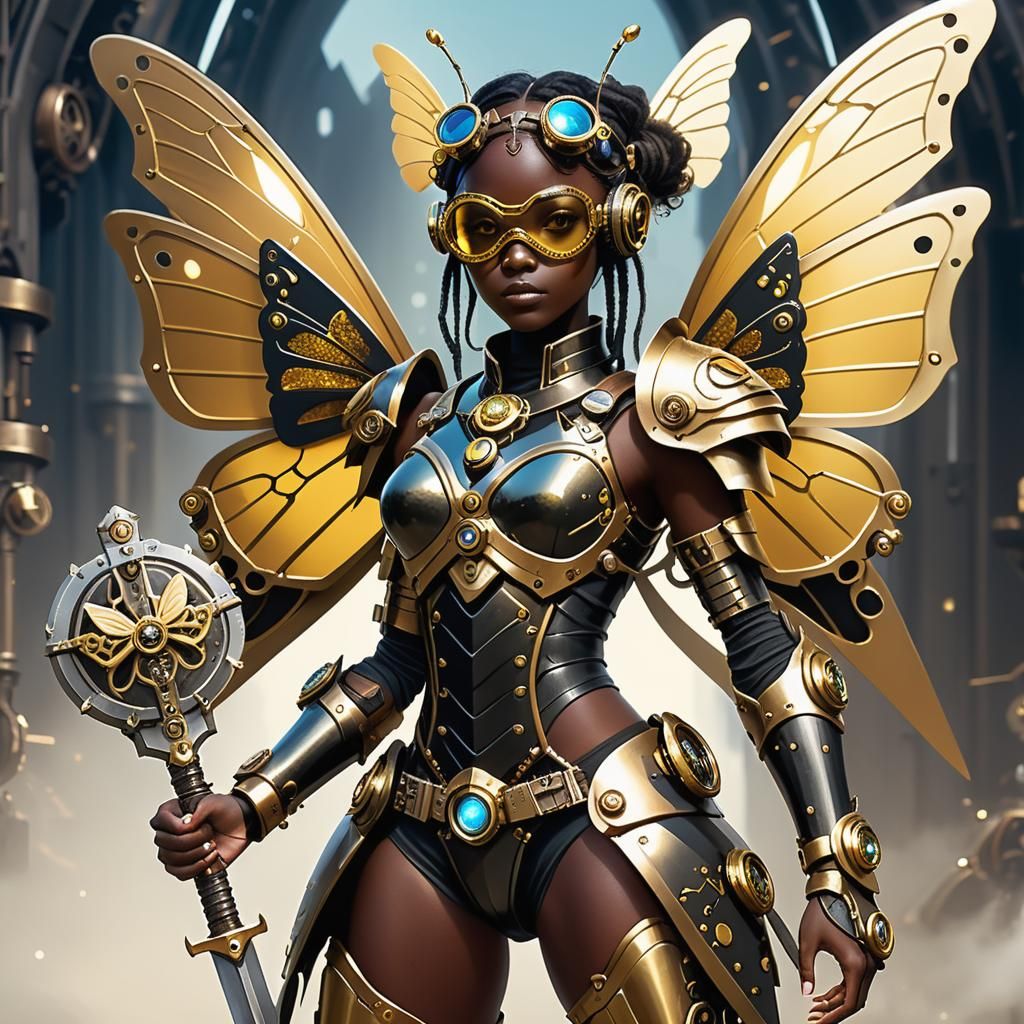 Steampunk Fairy Warrior in Mech Armor