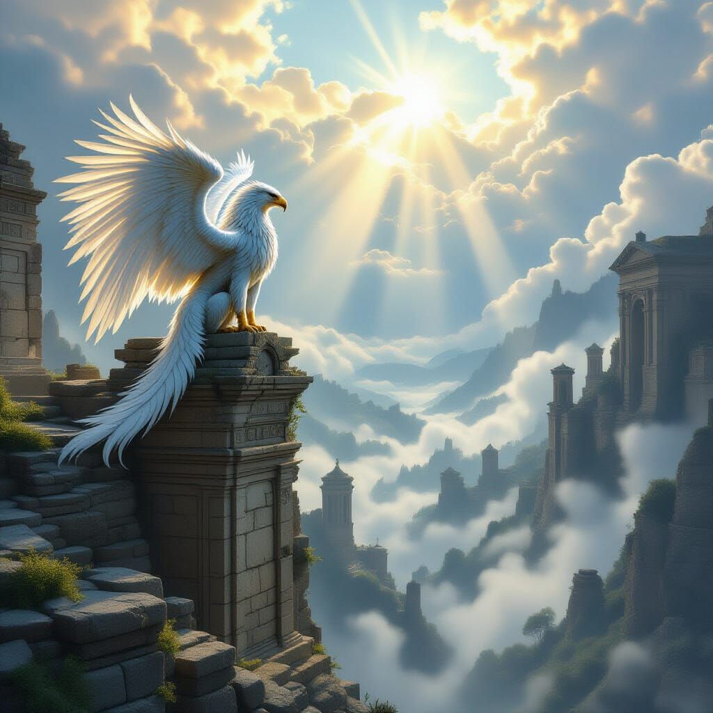 Majestic Griffin Over Mist-Shrouded Valley