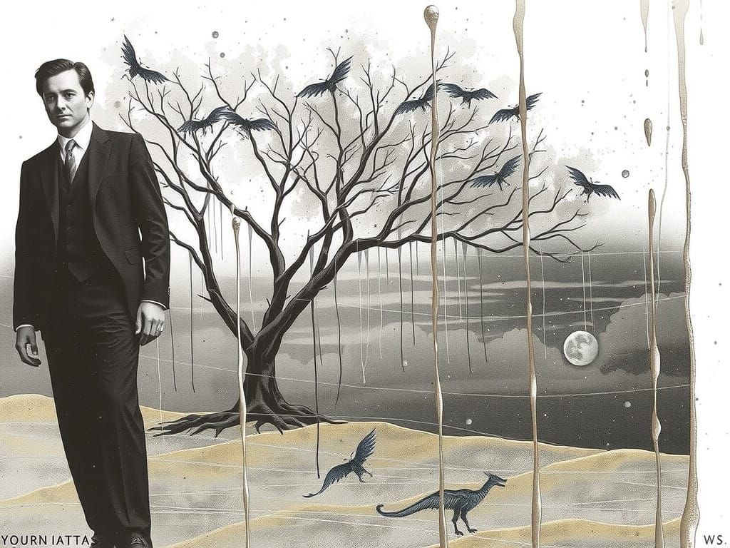 Surreal Nightscape with Iridescent Dragons in Virtual Oil Pa...