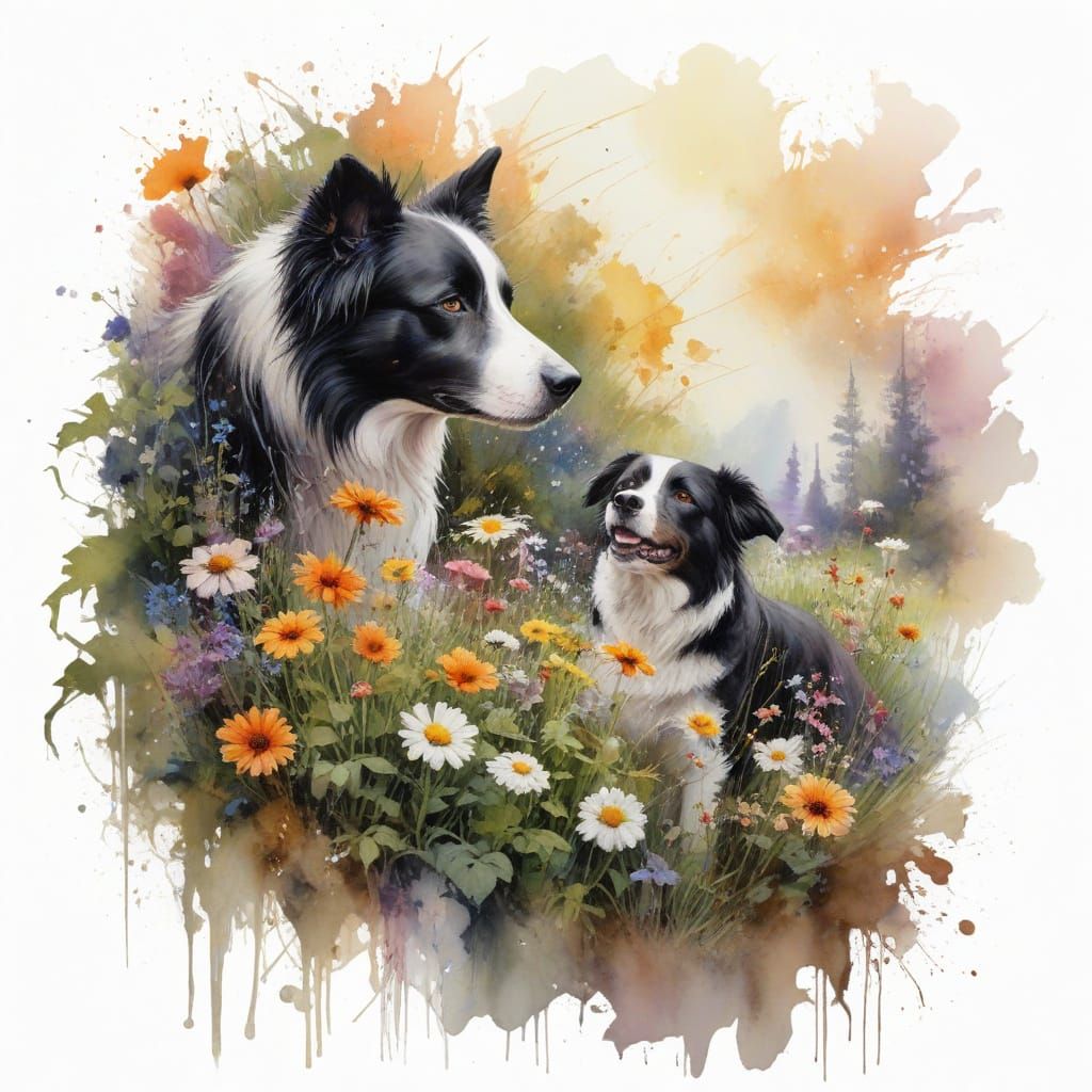 Vibrant Garden Scene with a Border Collie
