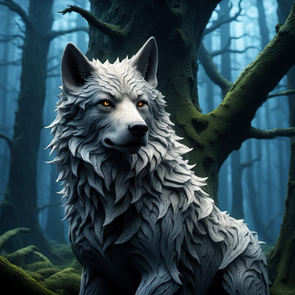 Lone Wolf in Ethereal Forest Clearing at Twilight