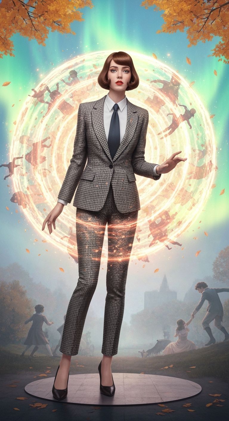 Surreal Woman in Houndstooth Suit Creates Chaos