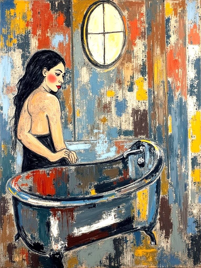 Woman in Desert Bathtub: Antique Photography Style