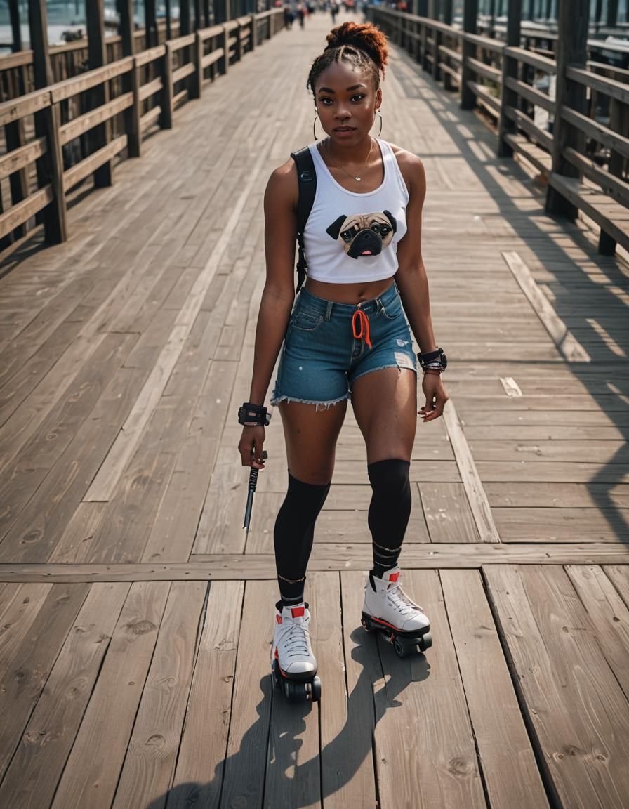 Attractive Girl on Boardwalk with Samurai Sword