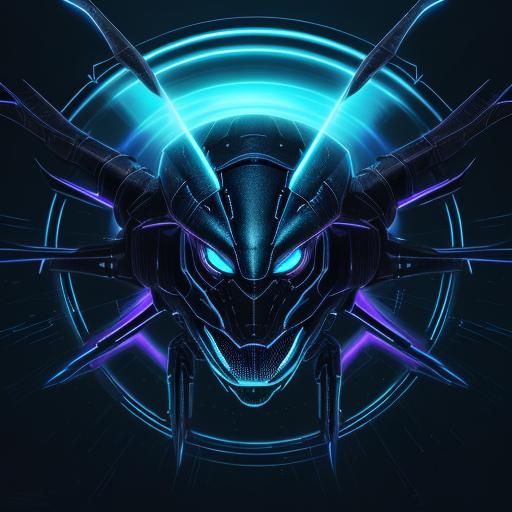 Surreal Blue Silver Beetle with Neon Accents