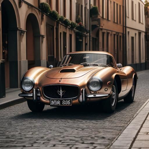 Model in Copper Armor Driving Red Maserati