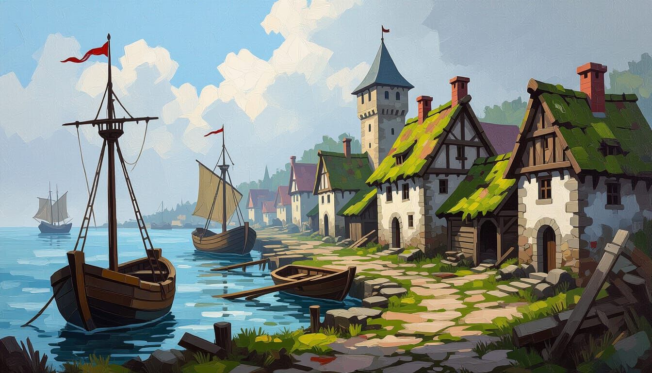 Abandoned Medieval Village and Dock Concept Art