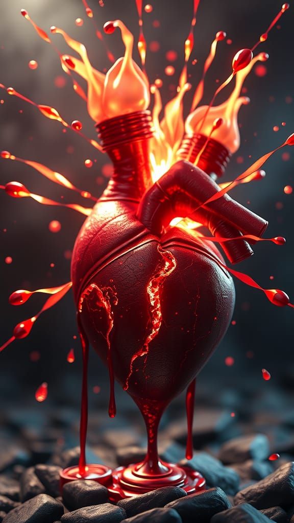 Human heart hand grenade about to explode  blood spurting By...
