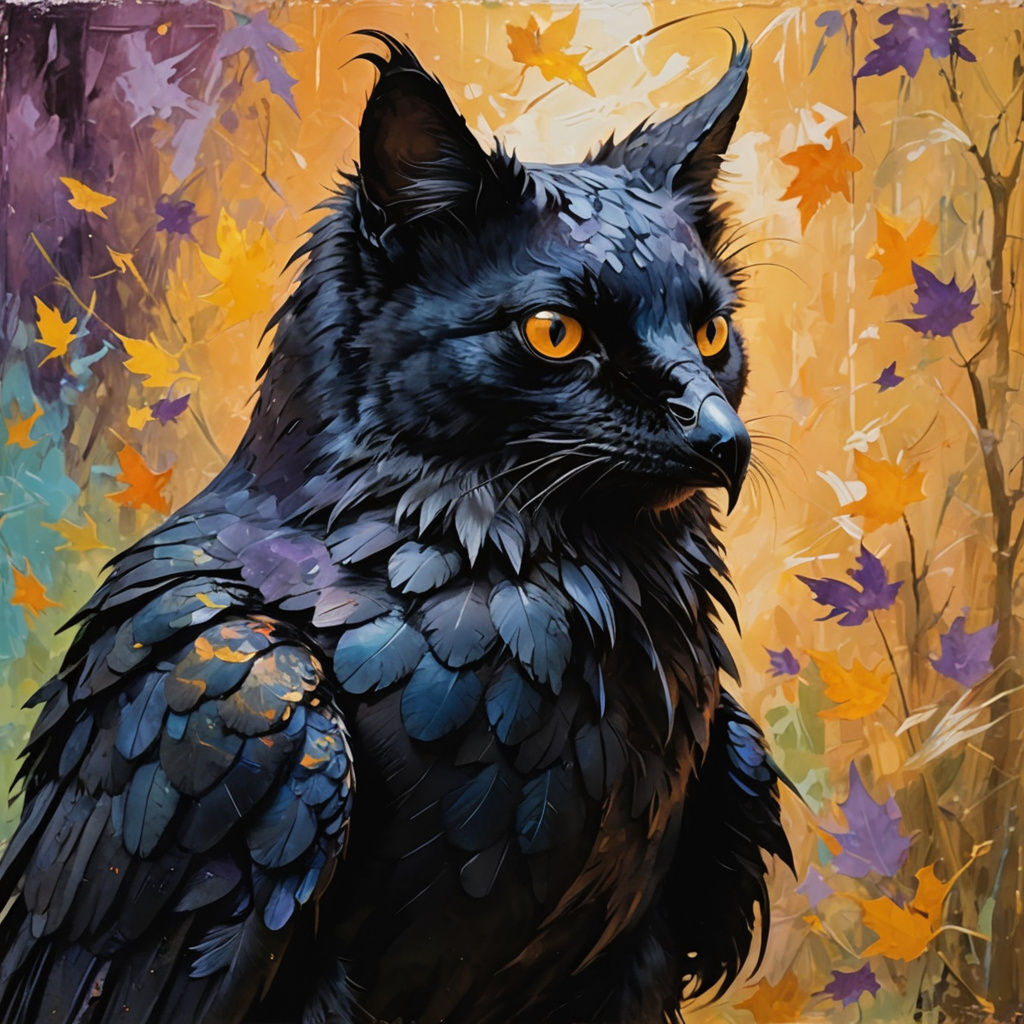 Impressionistic Hybrid Raven Cat Creature