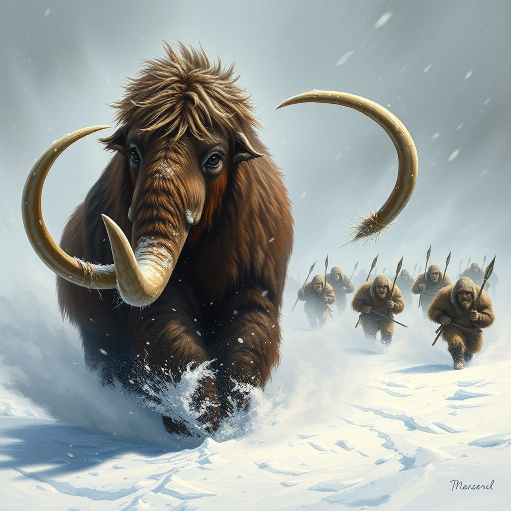 Majestic Woolly Mammoth in Primal Snowstorm