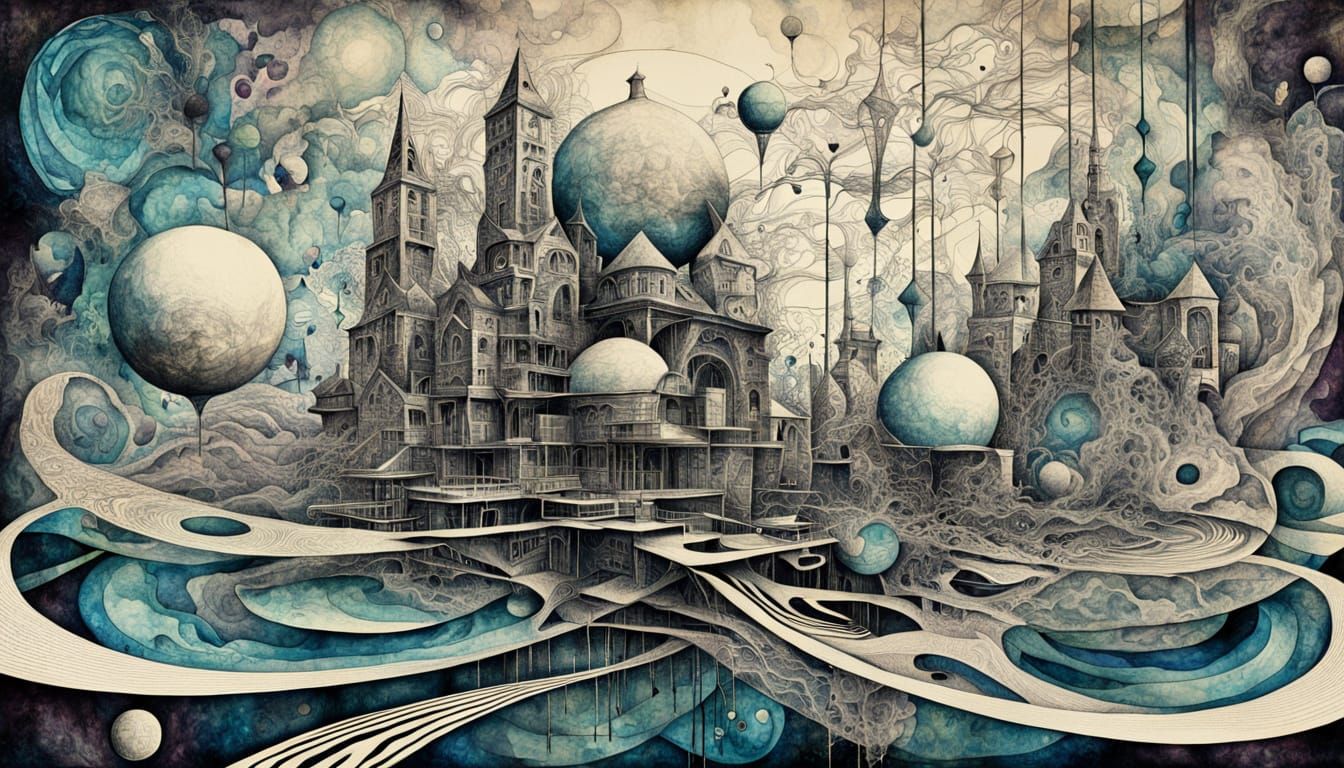 Surreal Liquid Geometry in Mixed Media Style